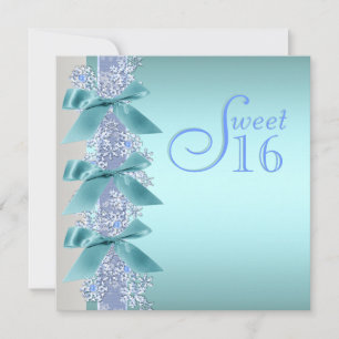 Convite Aniversário de Sweet Sixteen Azul Turquesa Branco