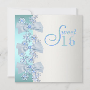 Convite Aniversário de Sweet Sixteen Azul Turquesa Branco