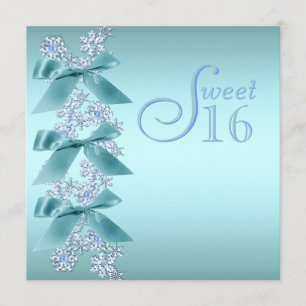 Convite Aniversário de Sweet Sixteen Azul Turquesa Branco