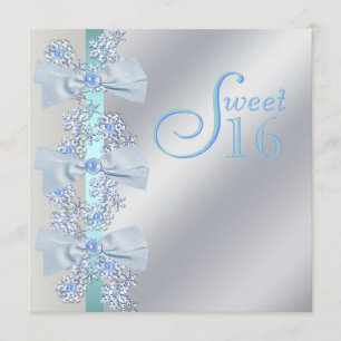 Convite Aniversário de Sweet Sixteen Azul Turquesa Branco
