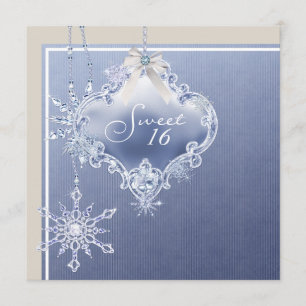 Convite Aniversário de Sweet Sixteen Branco Azul Marfim Fl