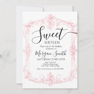 Convite Aniversário de Sweet Sixteen com Moldura Ornamenta