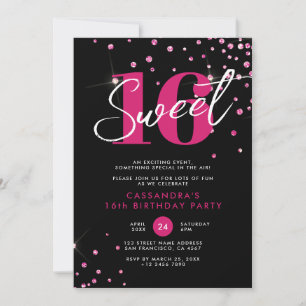Convite Aniversário de Sweet Sixteen Moderno em Rosa Doura