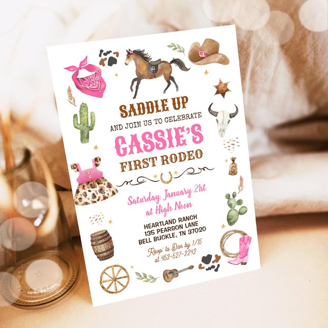 Convite Aniversário de Tema Cowboy 1º Rodeio Rosa Oeste Se (Criador carregado)