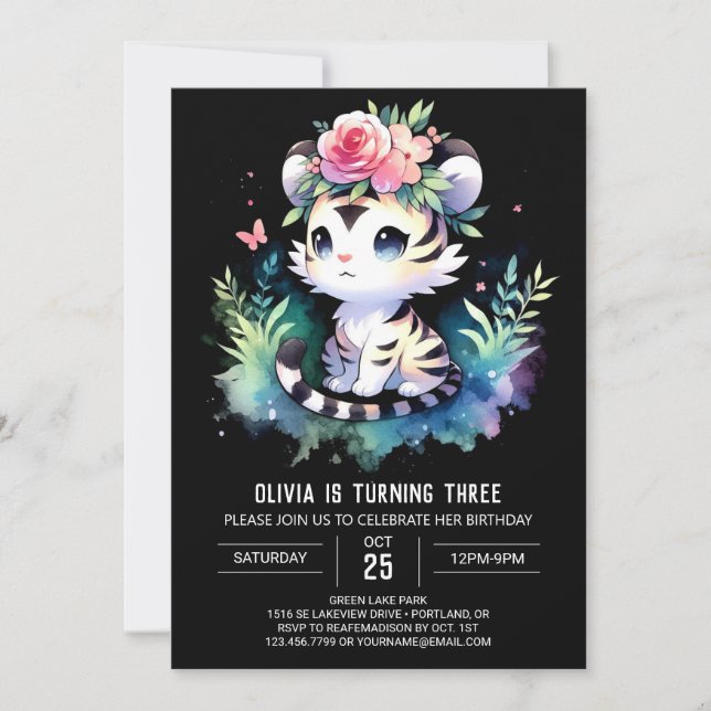 Convite Aniversário de Tigre Encantado Simples (Frente)