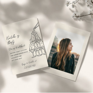 Convite Aniversário de Torre de Champanhe Ilustrada com 30