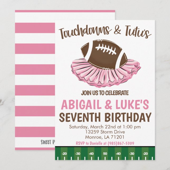 Convite Aniversário de Touchdown e Tutu (Frente/Verso)