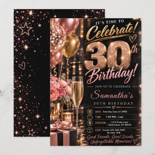 Convite Aniversário de Trinta Anos Rose Gold Glam