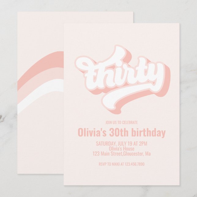 Convite Aniversário de Trinta Retro rosa (Frente/Verso)
