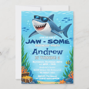 Convite Aniversário de Tubarão Incrível Personalizado