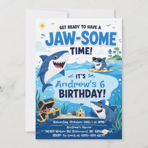 Convite Aniversário de Tubarão Jaw-some Personalizado