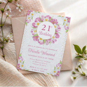 Convite Aniversário de Tulipas e Narcisos em Aquarela