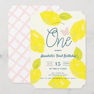 Convite Aniversário de Um Ano com Limão Pintado à Mão e Xa