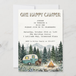 Convite Aniversário de um ano com tema de acampamento vint