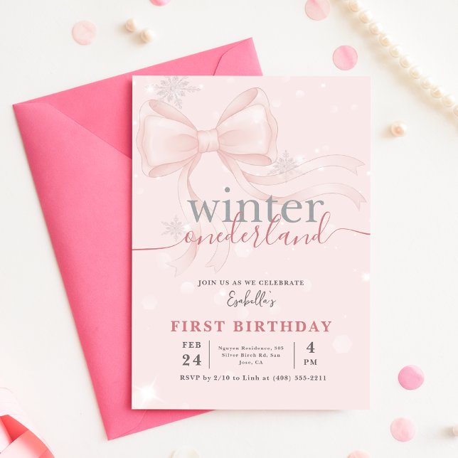 Convite Aniversário de Um Ano da Bebê Rosa Onederlan de In (Criador carregado)