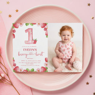 Convite Aniversário de um ano da Berry com aquarela de fru