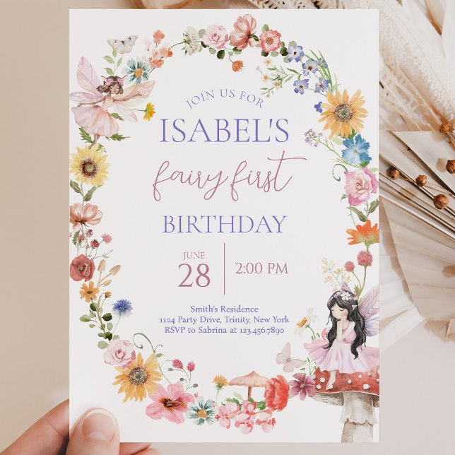 Convite Aniversário de um ano da Fada Floral de Primavera (Criador carregado)