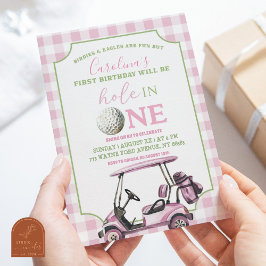 Convite Aniversário de Um Ano da Menina Rosa Preppy de Gol