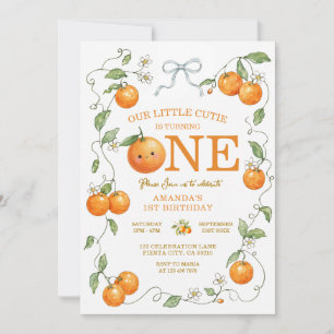 Convite Aniversário de um ano da pequena linda laranja cít