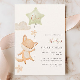 Convite Aniversário de um ano da raposa fofa aquarela em b