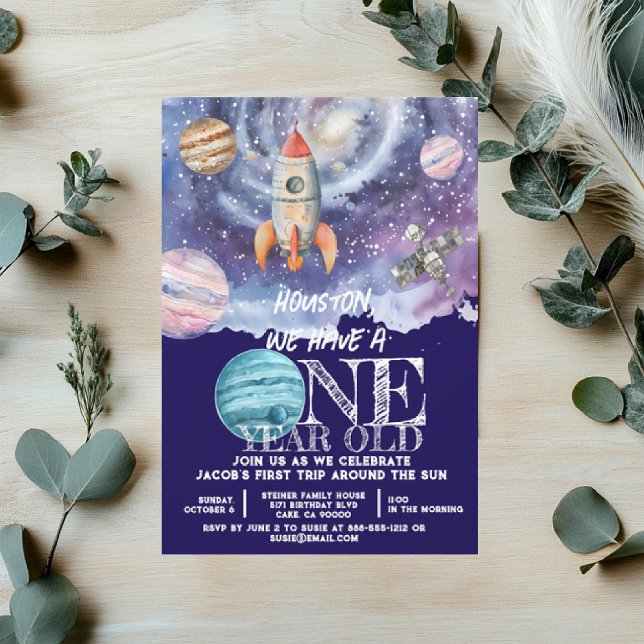 Convite Aniversário de Um Ano de Astronauta no Espaço Exte (Criador carregado)