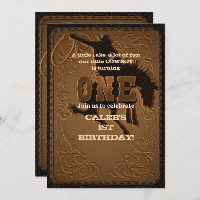 Convite Aniversário de um ano de Cowboy Western Selvagem O (Frente/Verso)