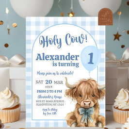 Convite Aniversário de Um Ano do Caubói Azul Gingham Prépp