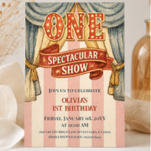 Convite Aniversário de Um Ano do Circo Rosa Vintage