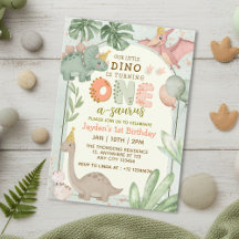 Aniversário de um Ano do Dinossauro Verde Pastel F