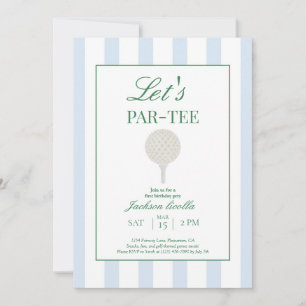 Convite Aniversário de um ano do golfe Par-Tee Azul Preppy