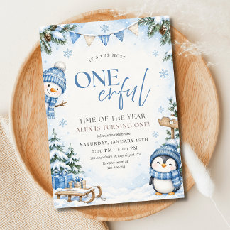 Convite Aniversário de Um Ano do Inverno Onederland Pingui