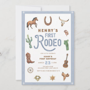 Convite Aniversário de um ano do menino cowboy Rodeio West