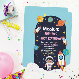 Convite Aniversário de Um Ano do Menino Espaço Exterior As