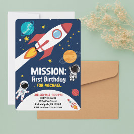 Convite Aniversário de um ano do menino foguete astronauta
