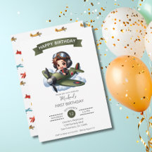 Aniversário de Um Ano do Menino Piloto Avião Antig