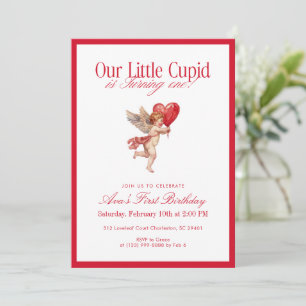Convite Aniversário de um ano do Pequeno Cupido no Dia dos