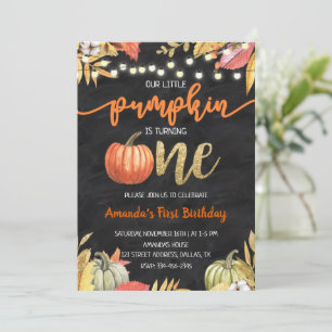 Convite Aniversário de Um Ano do Pumpkin Gold Fall Chalkbo
