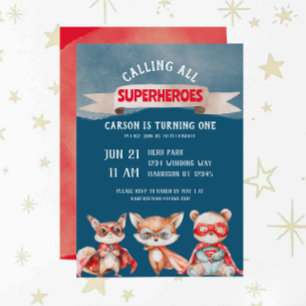 Convite Aniversário de um ano do Super-Herói de Desenho An