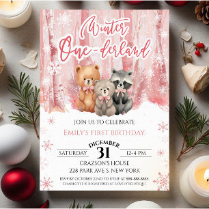 Convite Aniversário de Um Ano do Urso Onederland de Invern