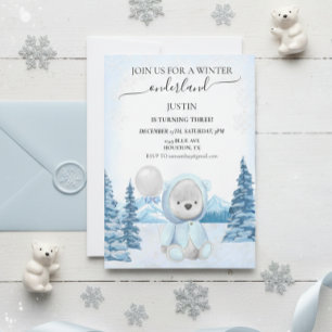 Convite Aniversário de um ano do urso polar Natal Inverno 