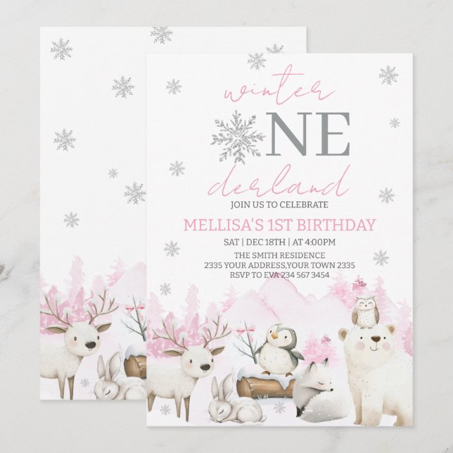 Convite Aniversário de um ano do Winter ONEderland (Frente/Verso)