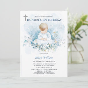 Convite Aniversário de Um Ano e Batismo Personalizado para