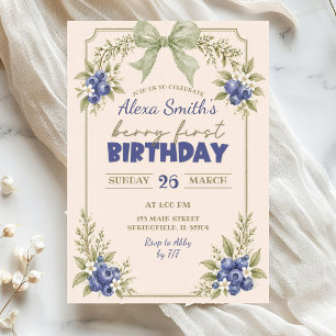 Convite Aniversário de Um Ano Floral Verde Salvia Mirtilo