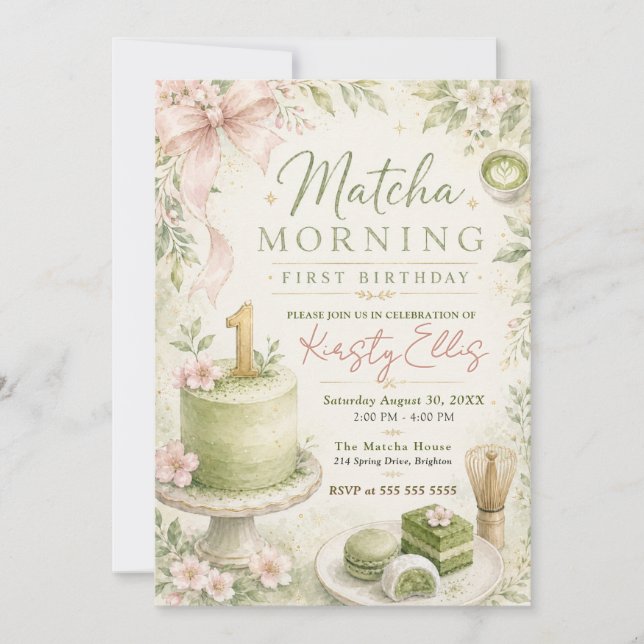 Convite Aniversário de Um Ano Matcha Morning (Frente)
