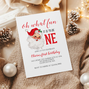 Convite Aniversário de Um Ano Natal Vintage Papai Noel