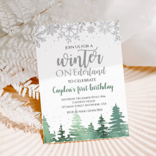 Convite Aniversário de um ano Onederland de Inverno Flocos