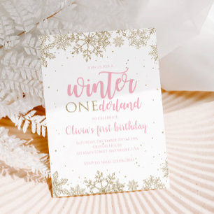 Convite Aniversário de um ano Onederland de Inverno Flocos