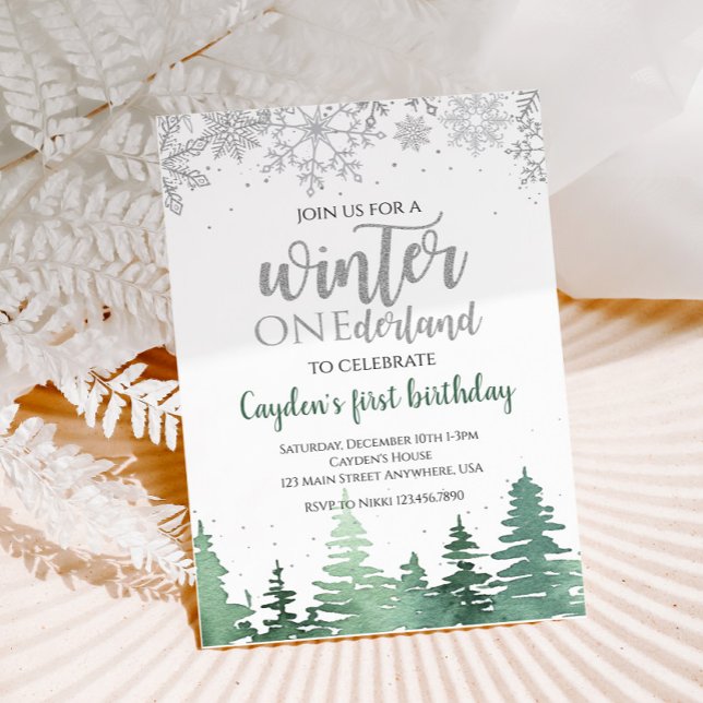 Convite Aniversário de um ano Onederland de Inverno Flocos (Criador carregado)