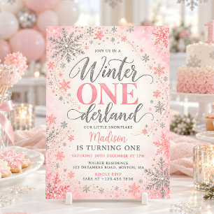 Convite Aniversário de Um Ano Pink Silver Winter ONEderlan