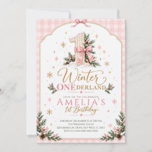 Convite Aniversário de Um Ano Pink Winter Onederland Xadre